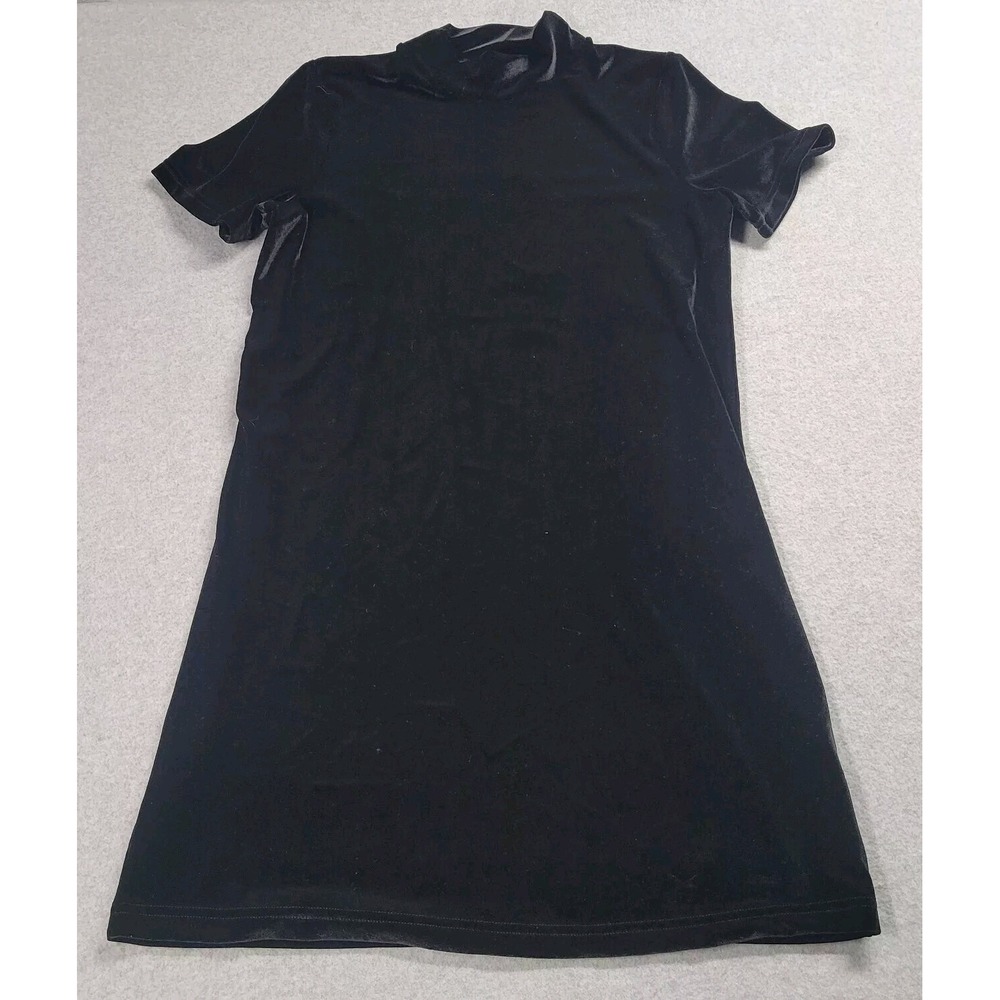Madewell Black Velvet‎ Mock Neck Short Sleeve Shift Dress Womens Medium